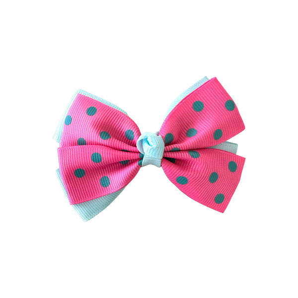 Double Dotty Bow - in Flamingo